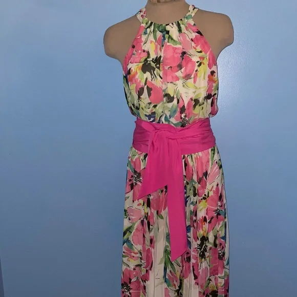 eliza j floral halter neck maxi dress ELIZA J Dress Floral Halter Neck Maxi Dress in Yellow - Size 2